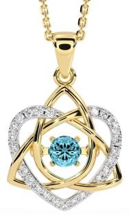 Diamond Aquamarine Gold Silver Celtic Knot Heart Necklace