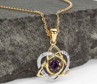 Diamond Alexandrite Gold Silver Celtic Knot Heart Necklace