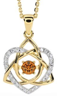 Diamond Citrine Gold Silver Celtic Knot Heart Necklace