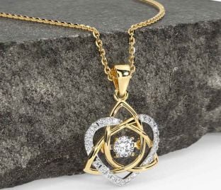 Diamond Gold Silver Celtic Knot Heart Necklace