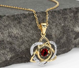 Diamond Garnet Gold Silver Celtic Knot Heart Necklace