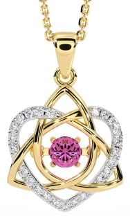 Diamond Pink Tourmaline Gold Silver Celtic Knot Heart Necklace