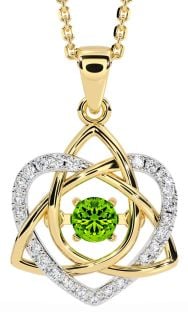 Diamant Peridot Zlato stříbrný keltský Uzel Srdce Náhrdelník