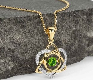Gyémánt Peridot Arany Ezüst kelta Csomó Szív Nyaklánc