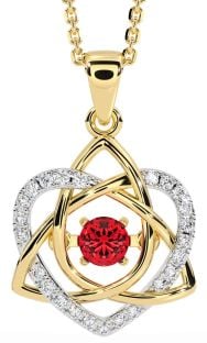 Diamond Ruby Gold Silver Celtic Knot Heart Necklace