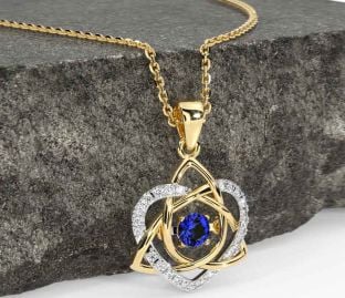 Diamond Sapphire Gold Silver Celtic Knot Heart Necklace