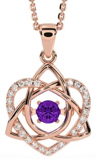 Diamond Amethyst Rose Gold Celtic Knot Heart Necklace