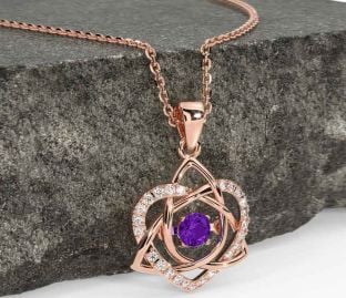 Diamond Amethyst Rose Gold Celtic Knot Heart Necklace