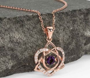 Diamant Alexandrite Rose Gull Celtic Knute Hjerte Halskjede