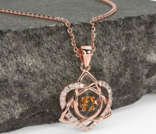 Diamond Citrine Rose Gold Celtic Knot Heart Necklace