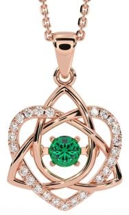 Diamond Emerald Rose Gold Celtic Knot Heart Necklace