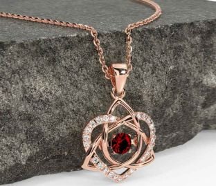 Diamond Garnet Rose Gold Celtic Knot Heart Necklace