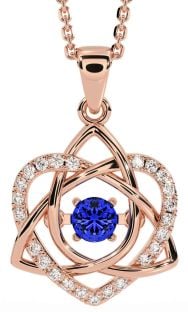 Diamond Sapphire Rose Gold Celtic Knot Heart Necklace