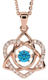 Diamond Topaz Rose Gold Celtic Knot Heart Necklace