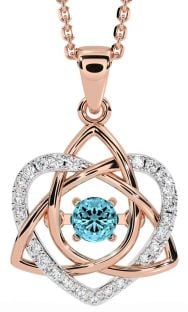 Diamond Aquamarine White Rose Gold Celtic Knot Heart Necklace