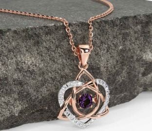 Diamond Alexandrite White Rose Gold Celtic Knot Heart Necklace
