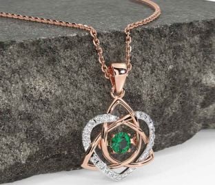 Diamond Emerald White Rose Gold Celtic Knot Heart Necklace