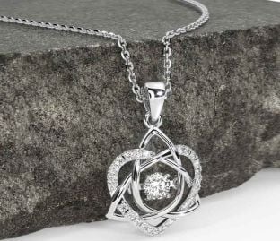 Diamond Silver Celtic Knot Heart Necklace