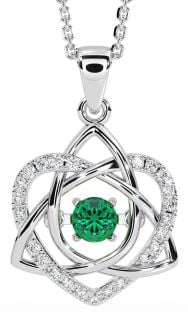 Diamond Emerald Silver Celtic Knot Heart Necklace
