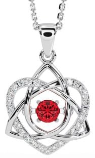 Diamond Ruby Silver Celtic Knot Heart Necklace