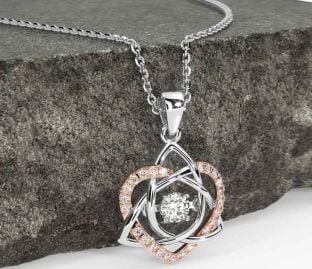 Diamond Rose Gold Silver Celtic Knot Heart Necklace