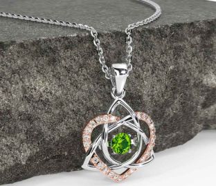 Diamant Peridot Rose Gold Silber keltisch Knoten Herz Halskette