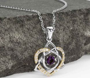 Diamond Alexandrite Gold Silver Celtic Knot Heart Necklace