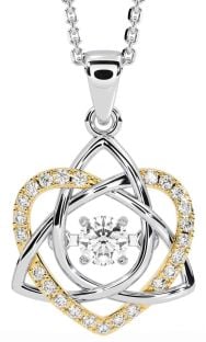Diamond Gold Silver Celtic Knot Heart Necklace