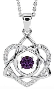 Diamond Alexandrite White Gold Celtic Knot Heart Necklace