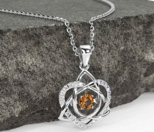 Diamond Citrine White Gold Celtic Knot Heart Necklace