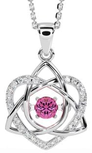 Diamond Pink Tourmaline White Gold Celtic Knot Heart Necklace