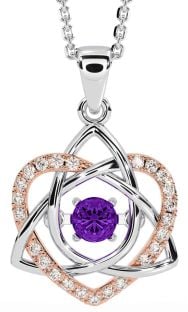 Diamond Amethyst White Rose Gold Celtic Knot Heart Necklace