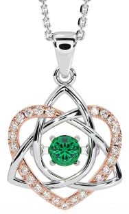 Diamond Emerald White Rose Gold Celtic Knot Heart Necklace