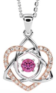 Diamond Pink Tourmaline White Rose Gold Celtic Knot Heart Necklace