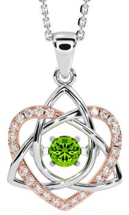 Diamond Peridot White Rose Gold Celtic Knot Heart Necklace