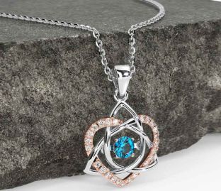Diamond Topaz White Rose Gold Celtic Knot Heart Necklace