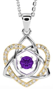 Diamond Amethyst White Yellow Gold Celtic Knot Heart Necklace