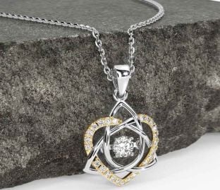 Diamond White Yellow Gold Celtic Knot Heart Necklace
