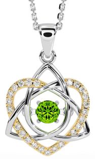 Diamond Peridot White Yellow Gold Celtic Knot Heart Necklace