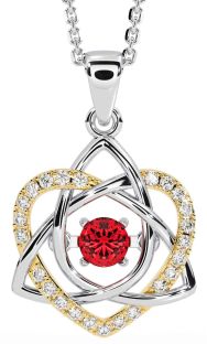 Diamond Ruby White Yellow Gold Celtic Knot Heart Necklace