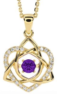 Diamond Amethyst Gold Celtic Knot Heart Necklace