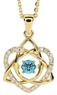 Diamond Aquamarine Gold Celtic Knot Heart Necklace