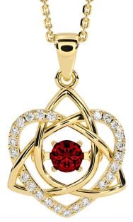 Diamond Garnet Gold Celtic Knot Heart Necklace