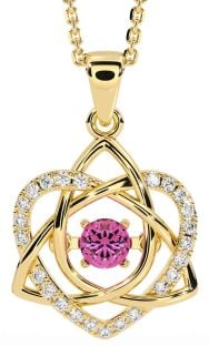 Diamond Pink Tourmaline Gold Celtic Knot Heart Necklace