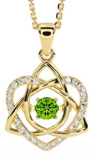 Diamond Peridot Gold Celtic Knot Heart Necklace