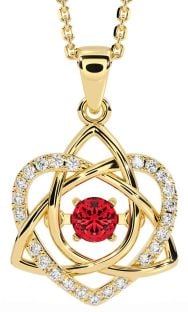 Diamond Ruby Gold Celtic Knot Heart Necklace