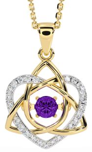 Diamond Amethyst White Yellow Gold Celtic Knot Heart Necklace