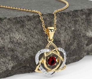 Diamant Granat Vit Gul Guld Keltiskt Knut Hjärta Halsband