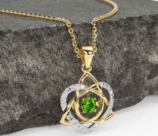 Diamond Peridot White Yellow Gold Celtic Knot Heart Necklace
