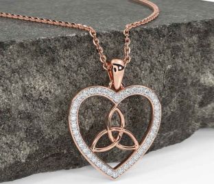 Diamond Rose Gold Silver Celtic Trinity Knot Necklace